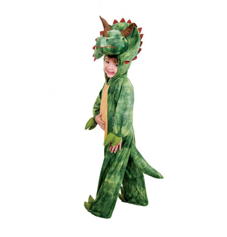 The image shows a large inflatable triceratops dinosaur, likely intended as a party decoration or prop.