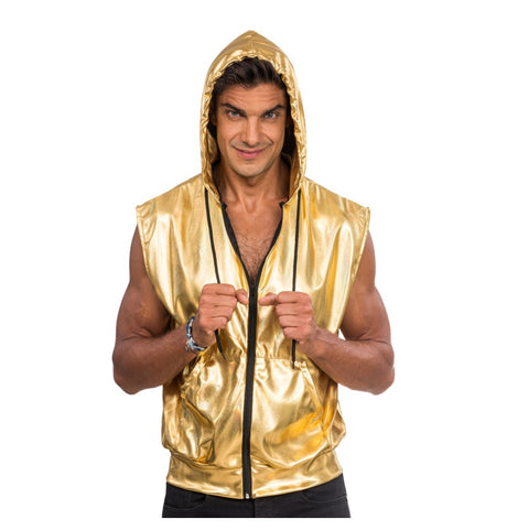 Gilet doré à capuche sans manches – soirée disco & Nouvel An – 1 pièce