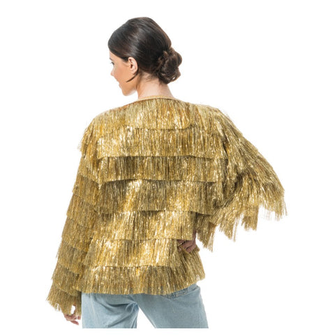 Veste à franges dorée à paillettes – soirée disco & fête – 1 pièce