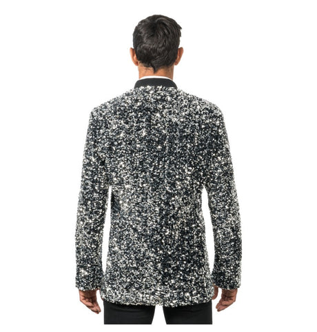 Veste velours noire à sequins argent – soirées disco, cabaret, Nouvel An